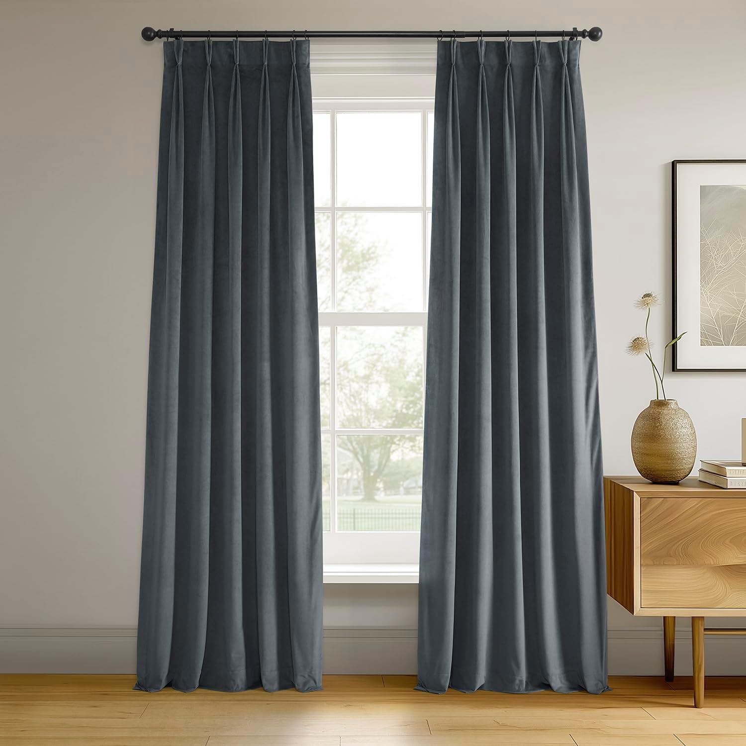 HPD Half Price Drapes Velvet Blackout Curtains/Drapes - 84 Inches Long 1 Panel Blackout Curtain Signature Pleated for Living Room & Bedroom - 25W X 84L, Distance Blue Grey Distance Blue Grey 25"W x 84"L (Pack of 1)