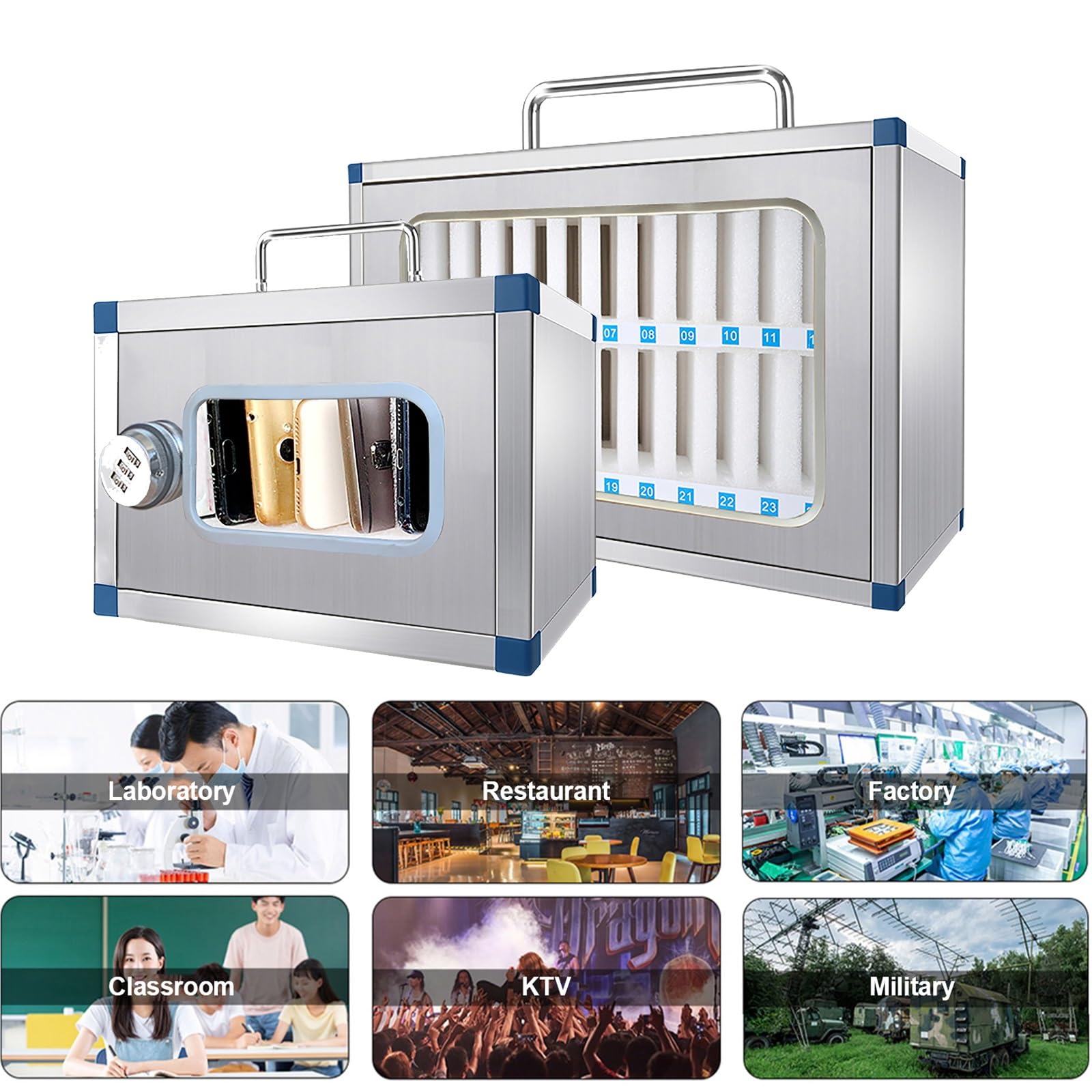 Armadietto per cellulare in acciaio inox con serratura a combinazione, 6/16/24 slot per riporre oggetti sicuri per aule, uffici e laboratori, ed elegante soluzione per la sicurezza dei dispositivi