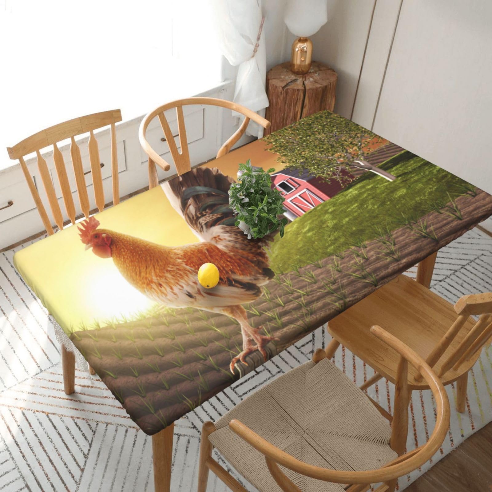 BNVSADC Chicken Rooster Printed 5FT Tablecloth Polyester Kitchen Water Resistant Table Cloth Dining Table Decoration Table Covers, 152x76 CM