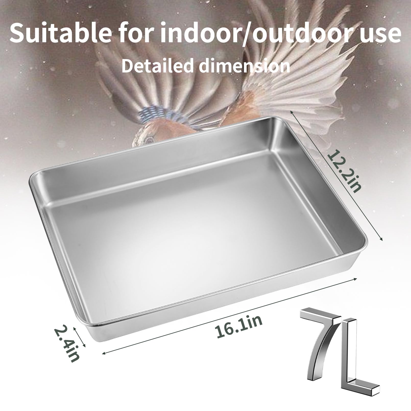 kathson Stainless Steel Bird Bath 16.14"×12.2"×2.36" Metal Bird Bath Tray Pet Bird Cleaning Accessories Bird Bathtub Bird Bath Tray Pet Shower Tub Pigeon Bathtub Bird Cage Bathtub Tray - image 3