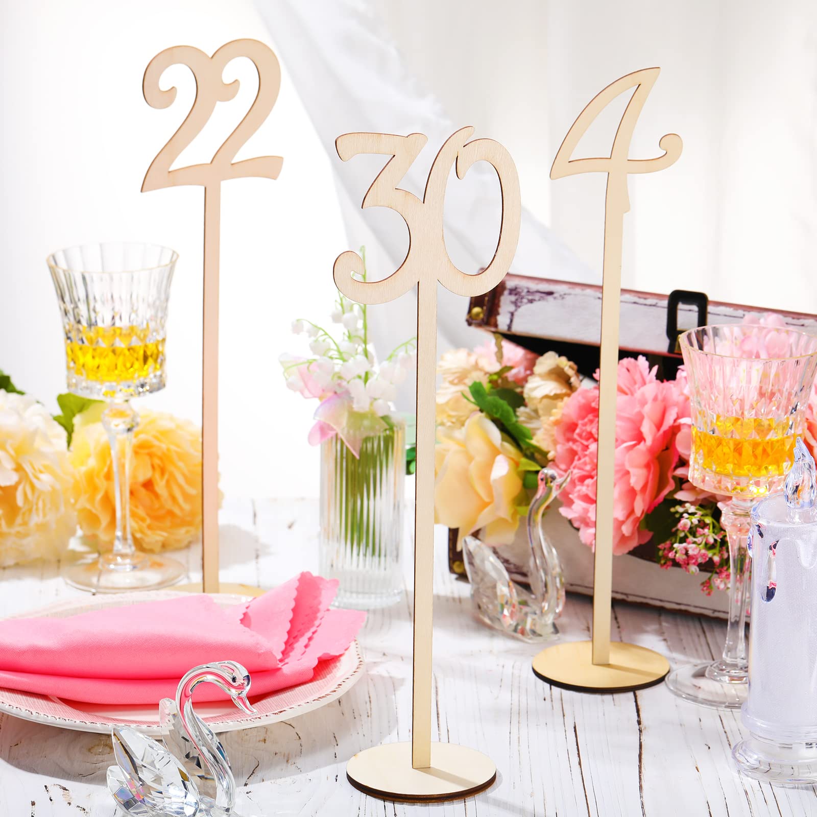 Vicenpal 30 Stück Tischnummern Hochzeit 1-30 Tischnummern Holz Tischnummern für Hochzeit Empfang Ständer Sitznummern mit Halter Basis Tischnummern für Hochzeit Party Event Catering (Holzfarbe)