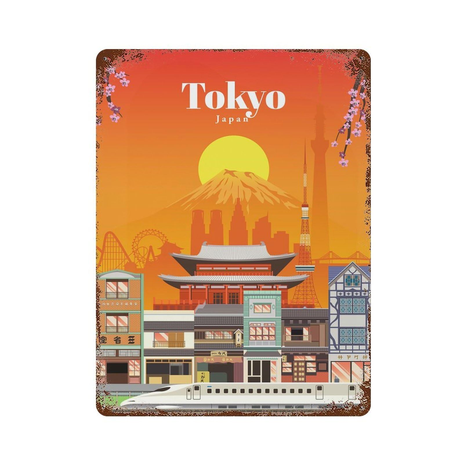 Garage Style Travel to Tokyo Distressed Metal Wall Sign 15.7"x11.8", Retro Wall Decor for Bar And Workshop