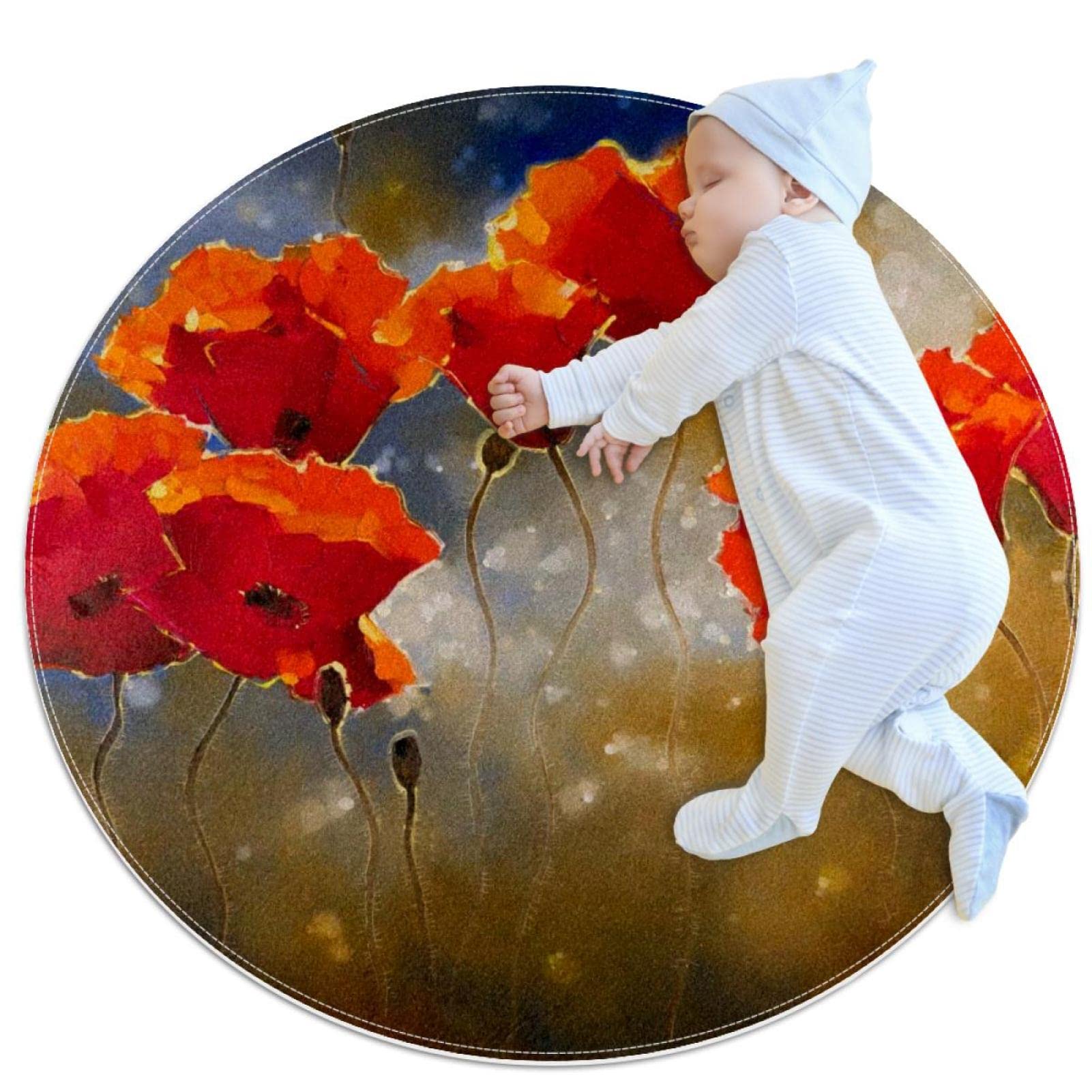 Tapis de salle de bain motif géraniums rouges rond 1 m de diamètre