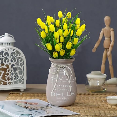 Miniatura 10 de Guagb 8 paquetes de tulipanes artificiales para exteriores, resistentes a los rayos UV, plástico sintético, arbustos vegetales, plantas para el