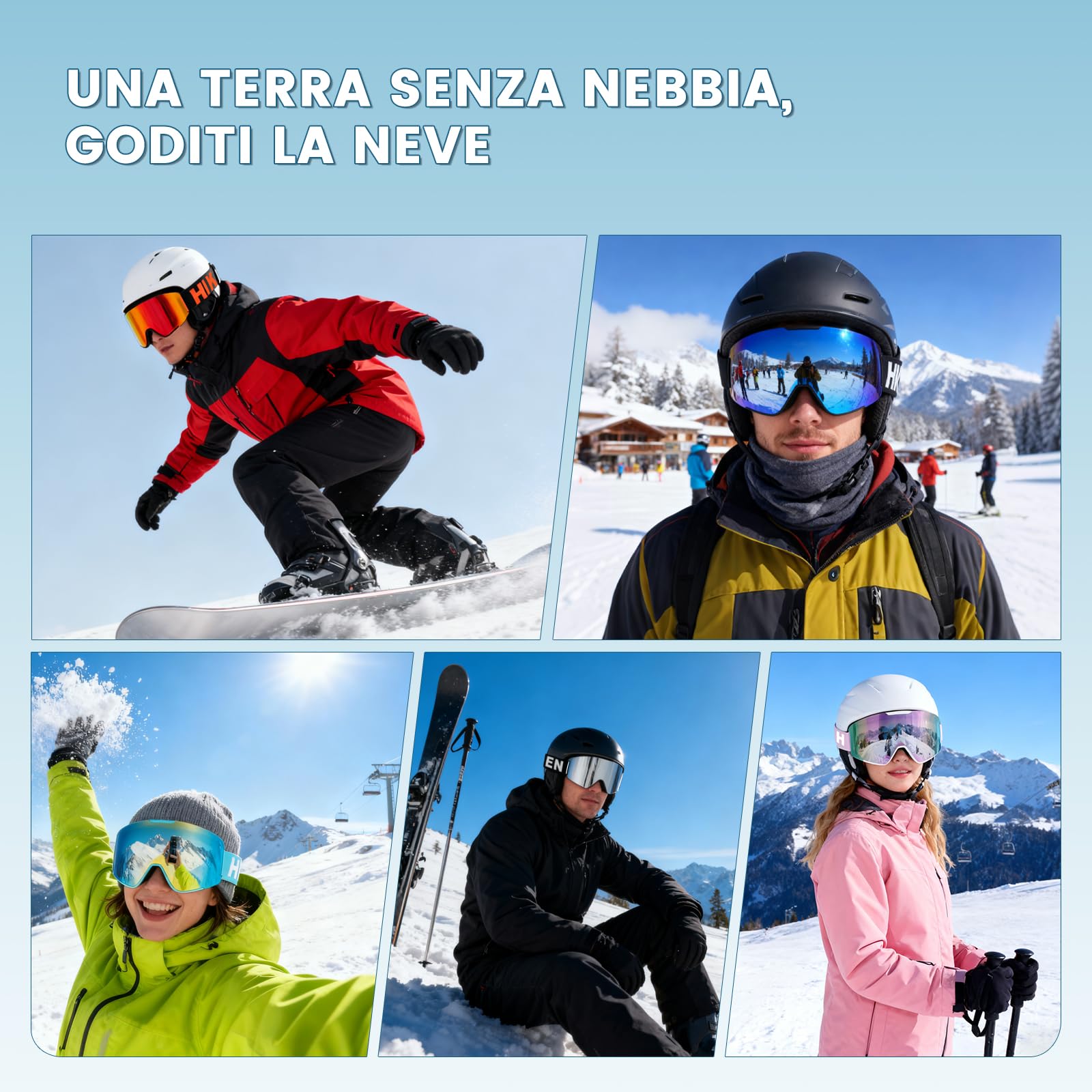 Hikeen Occhiali da Sci Fotocromatici, Effetto Iridescente, Antiappannamento con Protezione UV, con Rivestimento a 3 Strati per Sci e Snowboard, con Custodia, Unisex
