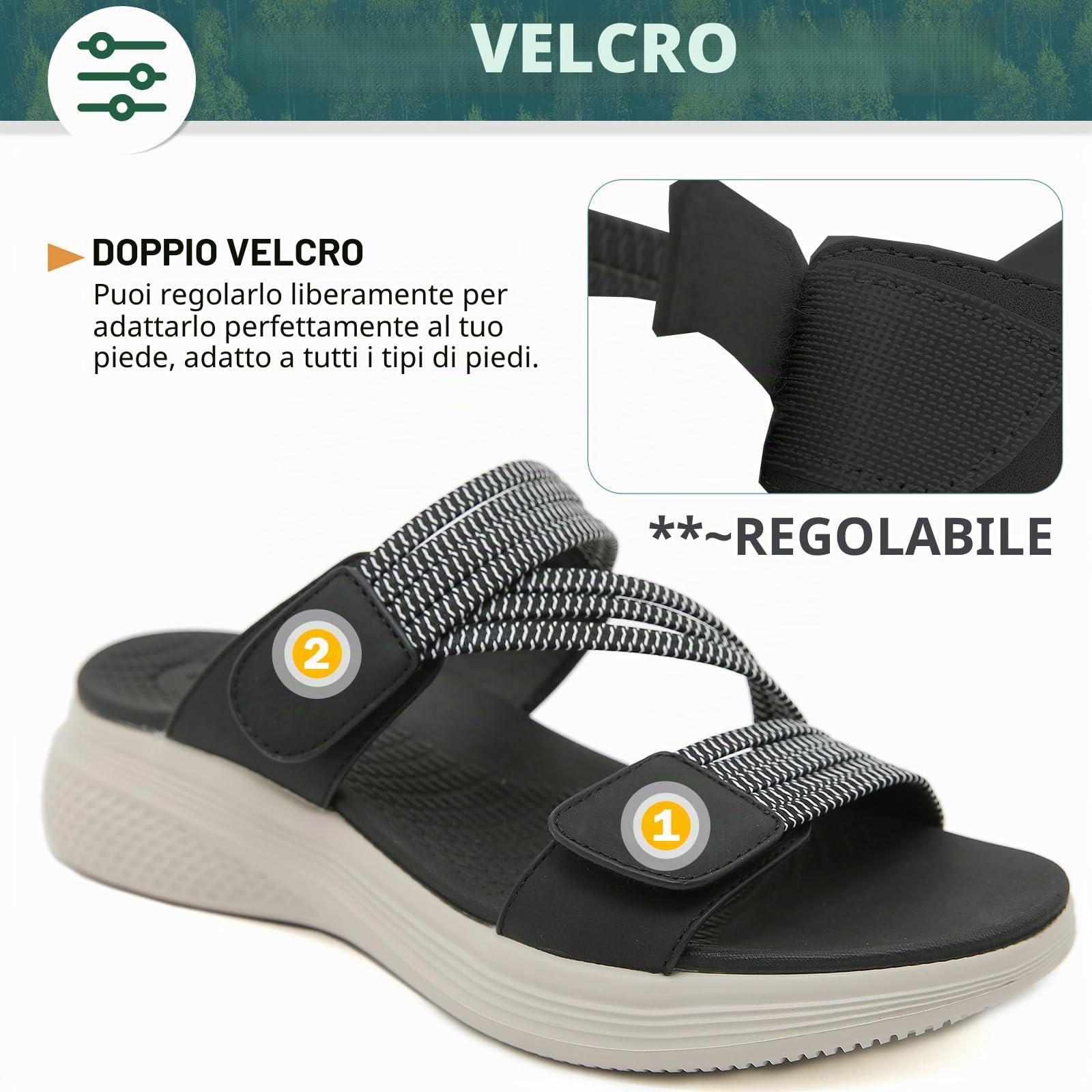 Sandali Sportivi Donna Estivi Supporto Ortopedico, Nero 38 | Antiscivolo, Camminata, Pantofola Confortevole, Aperta Scarpe
