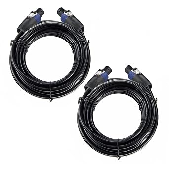 Professional 50 Feet 12 Gauge Speakon to Speakon Cables - 50ft 12AWG Speakon Wires Audio Cords - 2 Pack