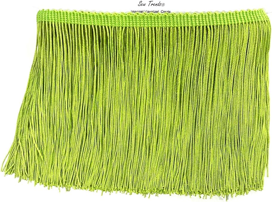 2 Yards of 12" Long Chainette Fringe Thread Yarn Tassel Trim Braid Fringe for Crafts Sewing and Decor-Lime Green