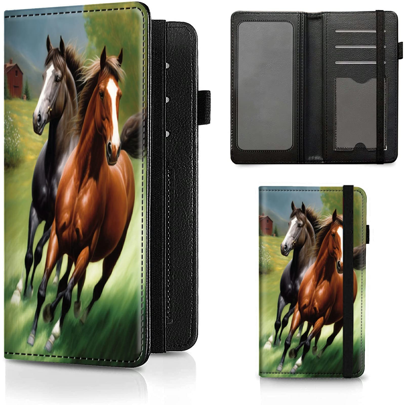 Checkbook Cover Running Horse Pattern Premium Leather Check Book Holder Wallet with RFID Blocking Function for Men and Women