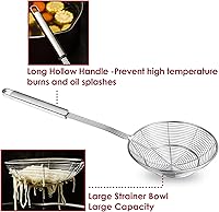 Vista 6 de Colador de araña de acero inoxidable para freír y cocinar, juego de 3 coladores asiáticos de alambre sólido, colador de pasta con mango largo