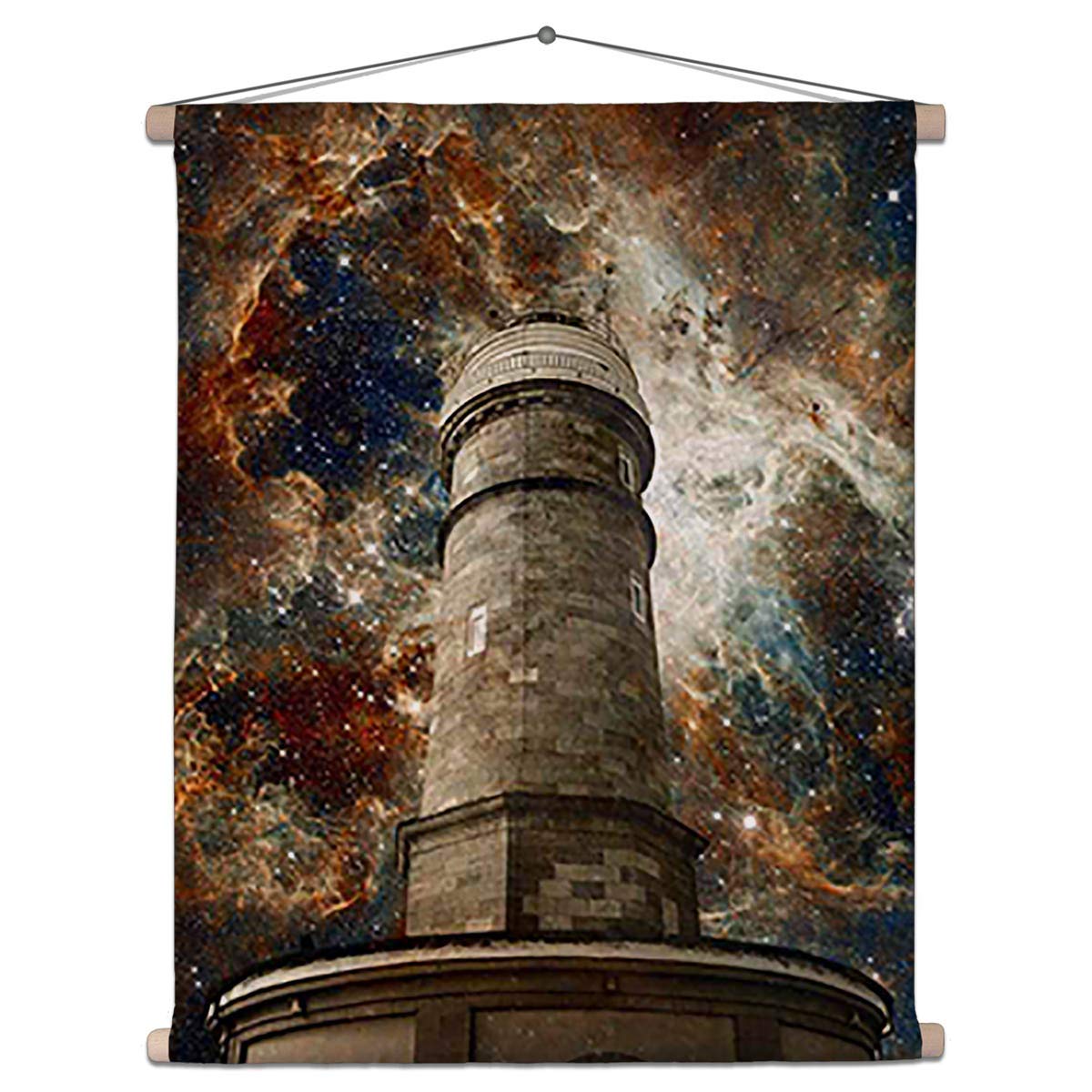 ArtzFolio Santander Lighthouse & The Tarantula Nebula Canvas Fabric Painting Tapestry | Scroll Art Hanging 18 x 21.5 inch (46 x 55 cms)