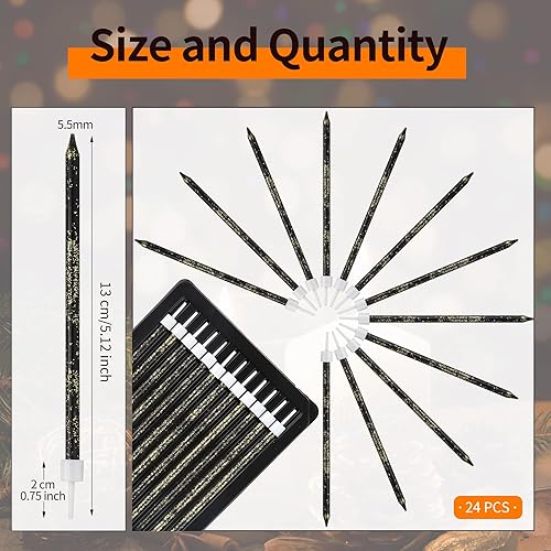Miniatura 2 de Nuanchu 24 velas de pastel de cumpleaños de oro negro largas y delgadas velas metálicas para decoración de cumpleaños, boda, aniversario