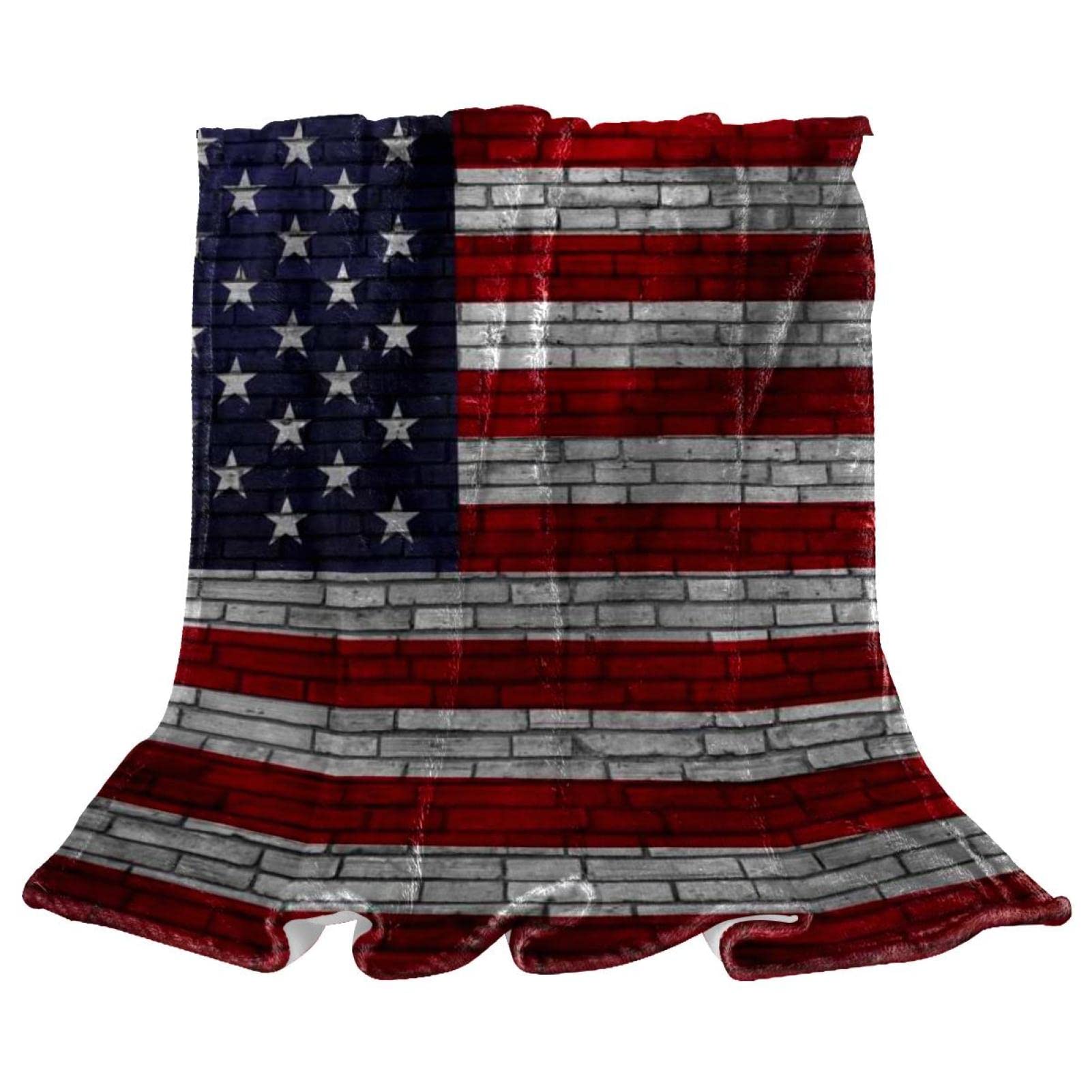 Couverture polaire de literie motif drapeau USA et mur de brique vintage TBOUOBT