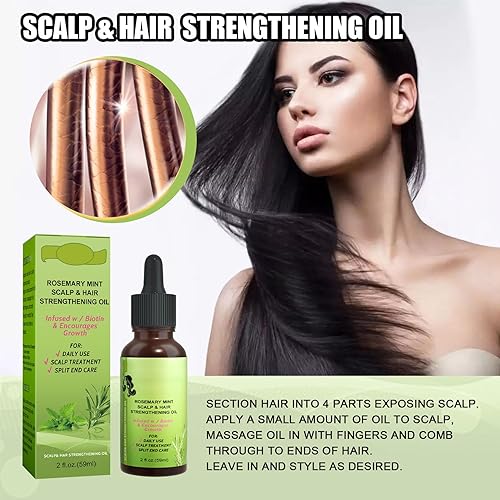 Miniatura 2 de Aceite fortalecedor del cuero cabelludo y el cabello y menta de romero, aceite de romero para el crecimiento del cabello, aceites esenciales de