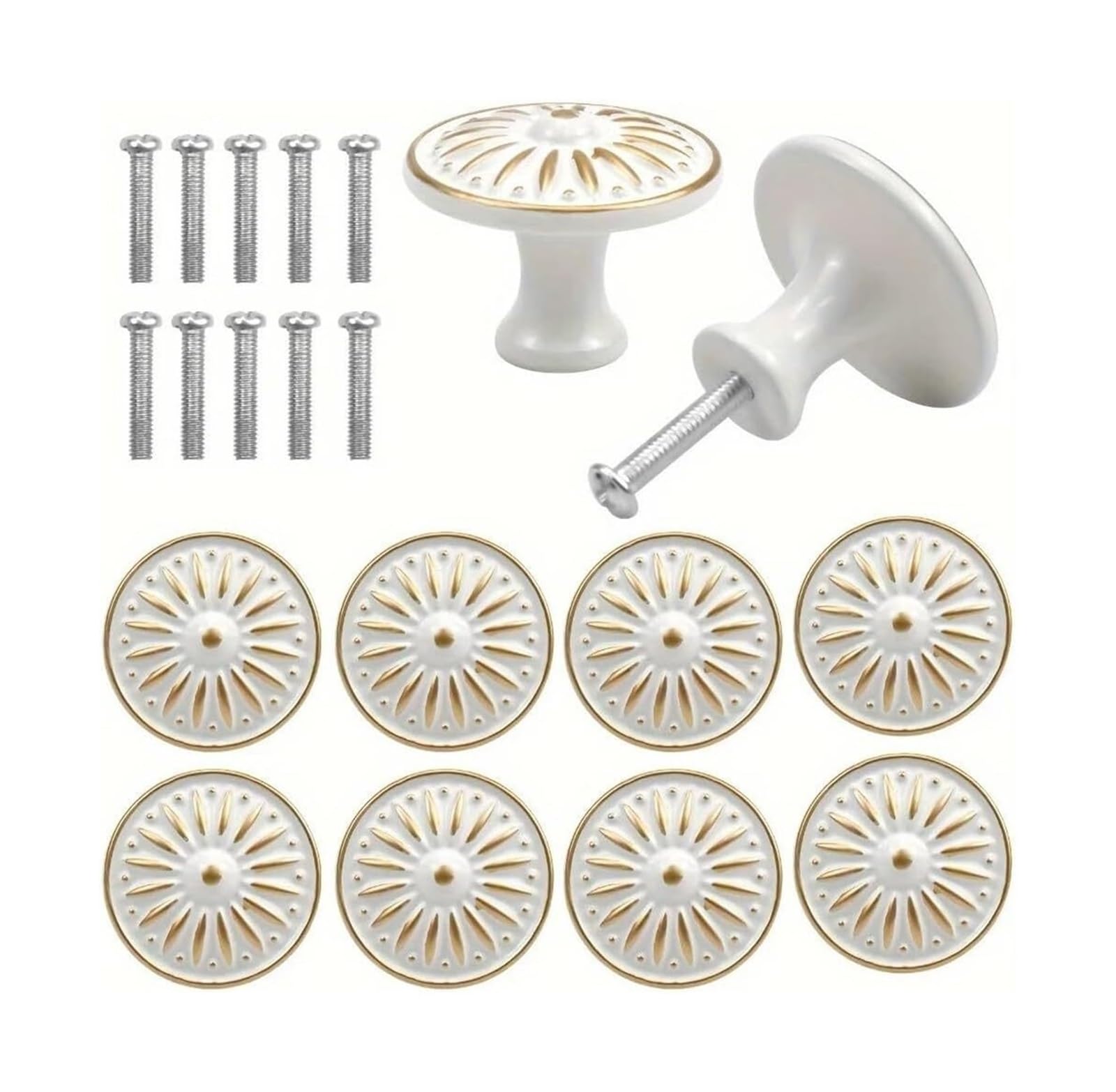 Opeximatun White Drawer Knobs, Single Hole Metal Drawer Pulls Vintage Cabinet Hardware 10 Pack For Drawers