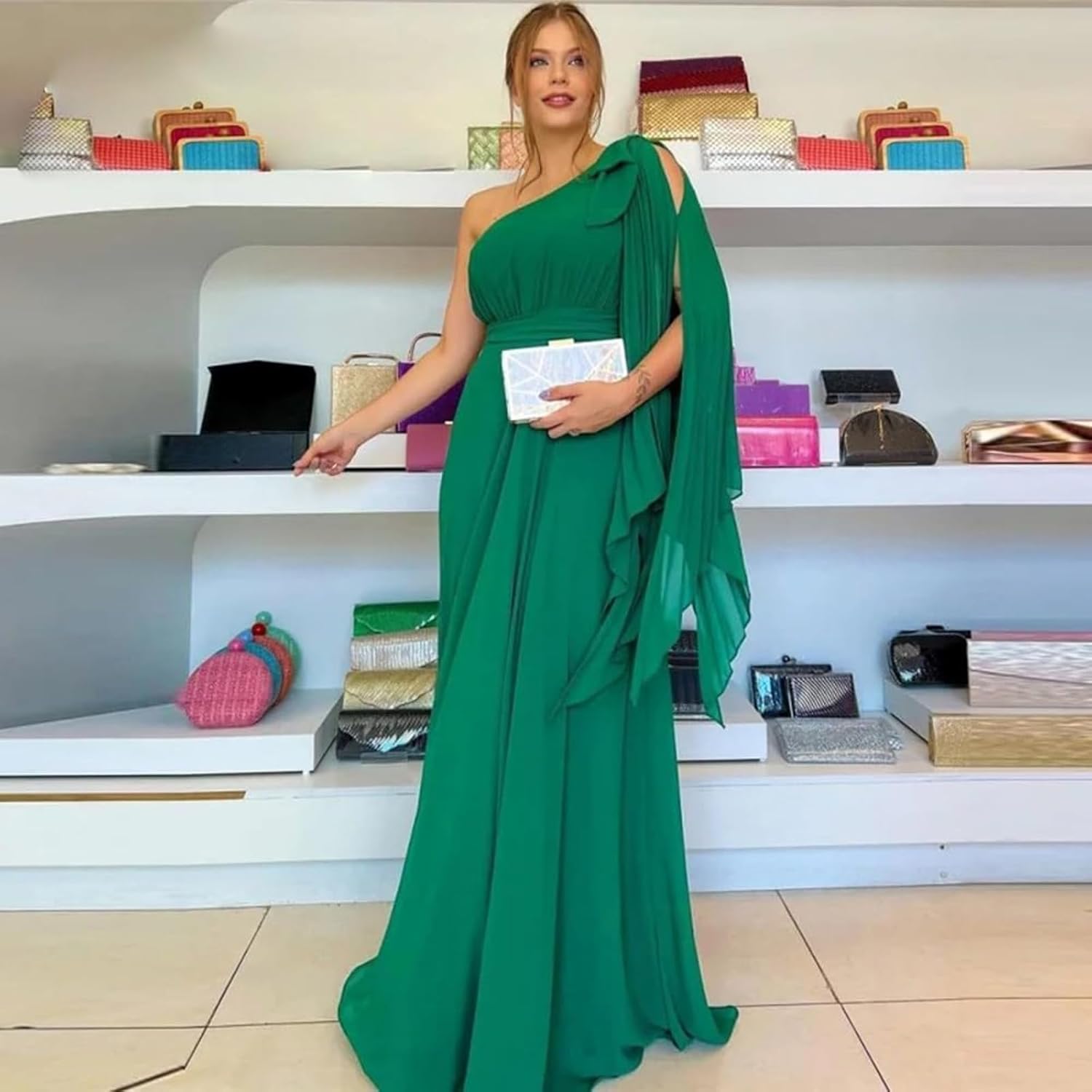 Chiffon Bridesmaid Dresses for Women 2025 One Shoulder Pleated Formal Gowns Long Wedding Guest Dresses