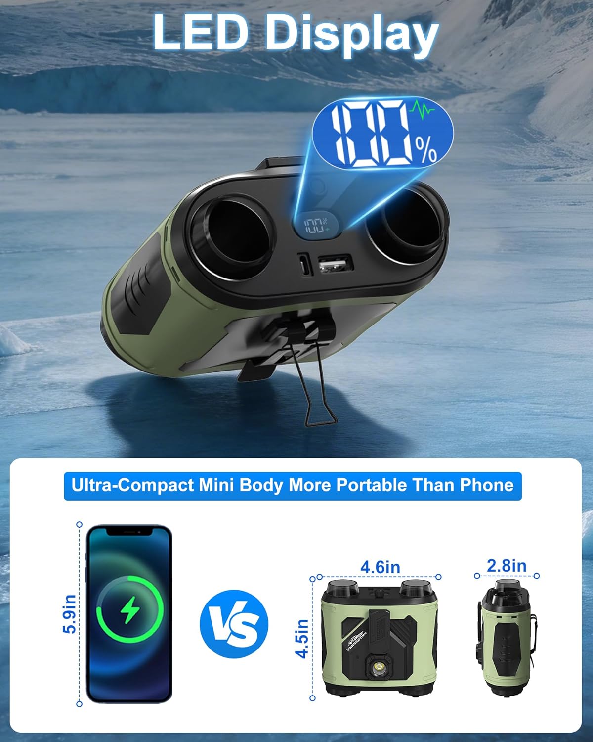3-in-1 Portable Waist Fan, 100-Speed Stepless Belt Clip Fan, 36.09 ft/s Airflow Wearable Shirt Fan, 15000mAh Power Bank & LED Light, 25000 RPM Personal Fan For Construction Warehouse Yard