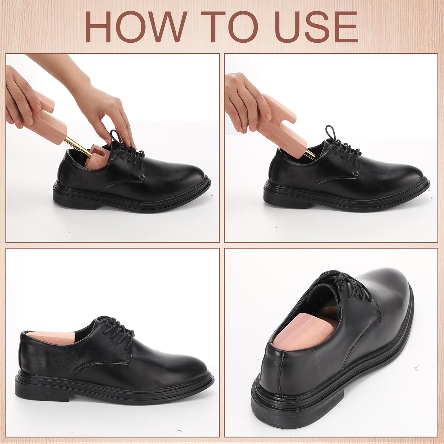 4 Packs Adjustable Cedar Shoe Trees 9.5-14 Sizes Wooden Shoe Stretcher Trees for Women Men Boots Sneakers Widener