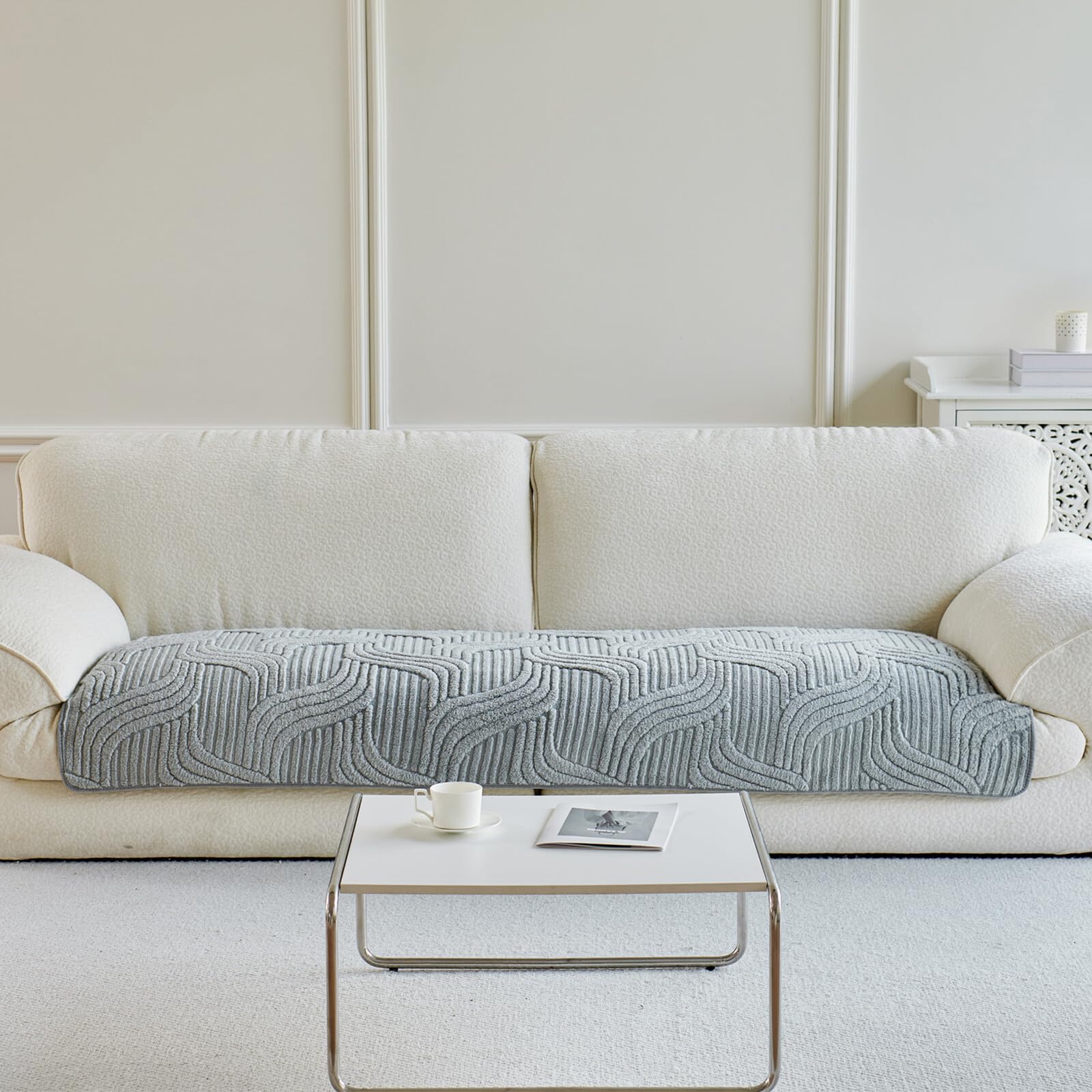 Lorvexis Washable Couch Cover for Sectional Sofas - Non-Slip, Thick Fuzzy Soft Dog Boho Couch Protector, Pet-Friendly Loveseats Slipcover, Plush Fluffy Blanket Cover (Light Gray, 36"x95"/1pc)