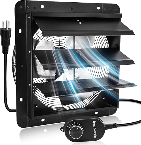 Miniatura 17 de Criditpid 14 Inch Shutter Exhaust Fan with Speed Controller, 1088 CFM High Speed Vent Fan with Adjustable Thermostat, 1700 RPM Wall Mounted Kitchen