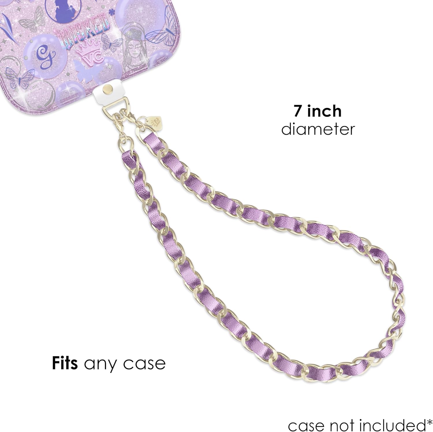 VELVET CAVIAR Leather Chain Phone Charm Wrist Strap - Cute Lanyard Accessory for Women - Fits all Phone Cases (Metallic Purple)