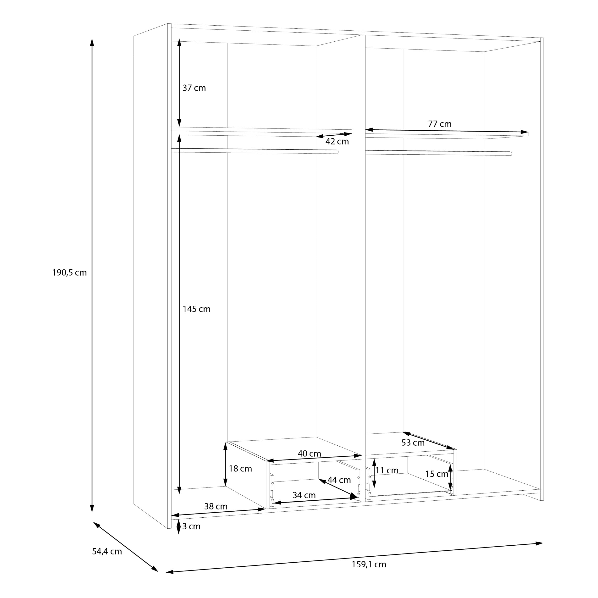 Forte ECONOBOX Kleiderschrank 160, 4-türiger Schrank mit viel Stauraum, Holzwerkstoff, Weiß/Puccini Eiche, 159,1 cm breit, 190,5 cm hoch, 54,4 cm tief