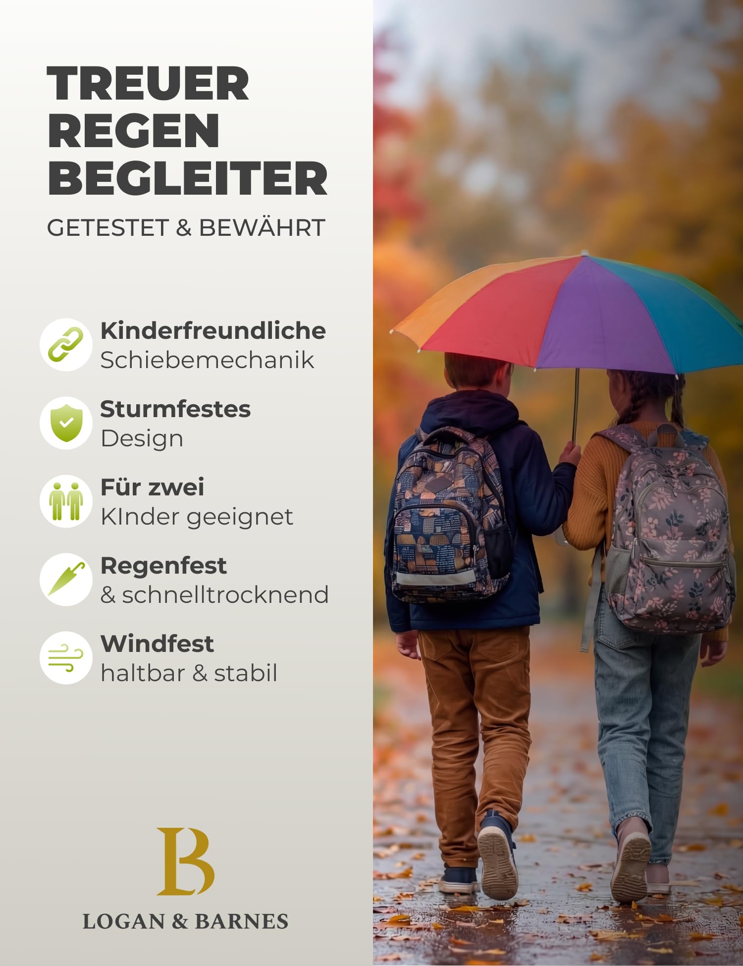 STYNGARD Regenschirm Kinder - Stockschirm Kinder Regenschirm - Kinder Regenschirm Mädchen & Junge - Kinderschirm Modell BERLIN