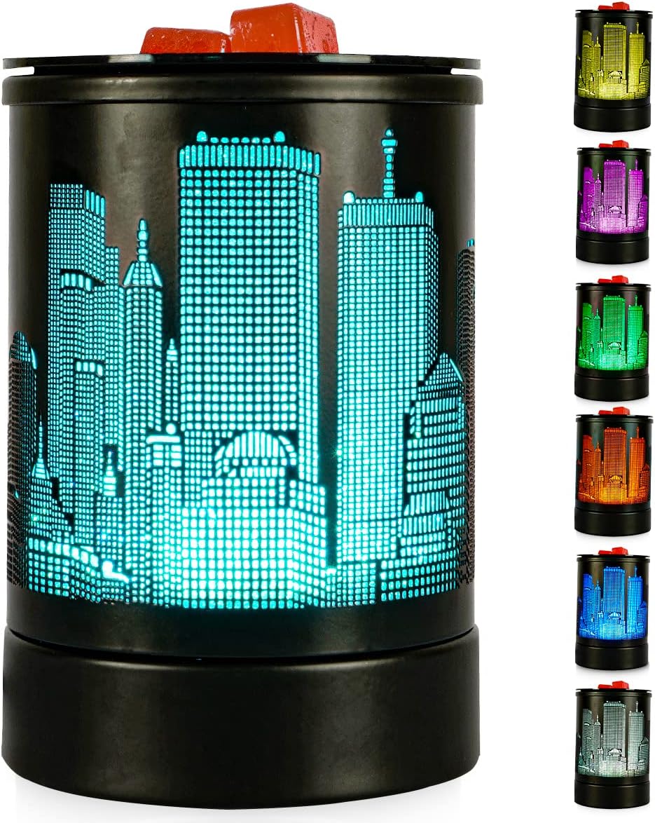 New York City Wax Melts Warmer with 7 Colors LED Lighting Oil lamp Black Metal Scented Wax Burner for Home Decor