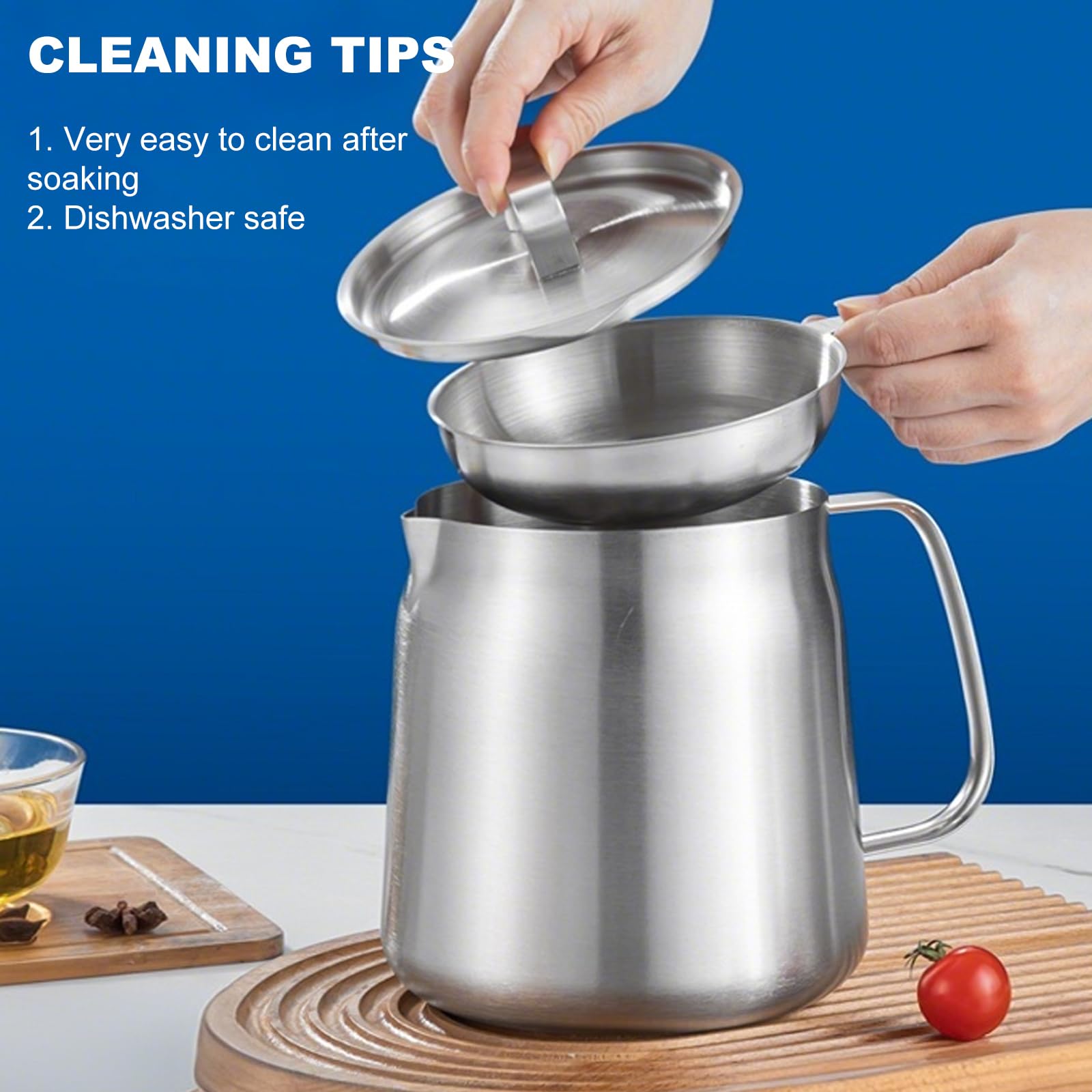 Friggitrice con cestello e filtraggio dell'olio, in acciaio inossidabile 304, 2 l, risparmio di grasso per pancetta con colino, pentola per friggitrice con cestello, contenitore per grasso per