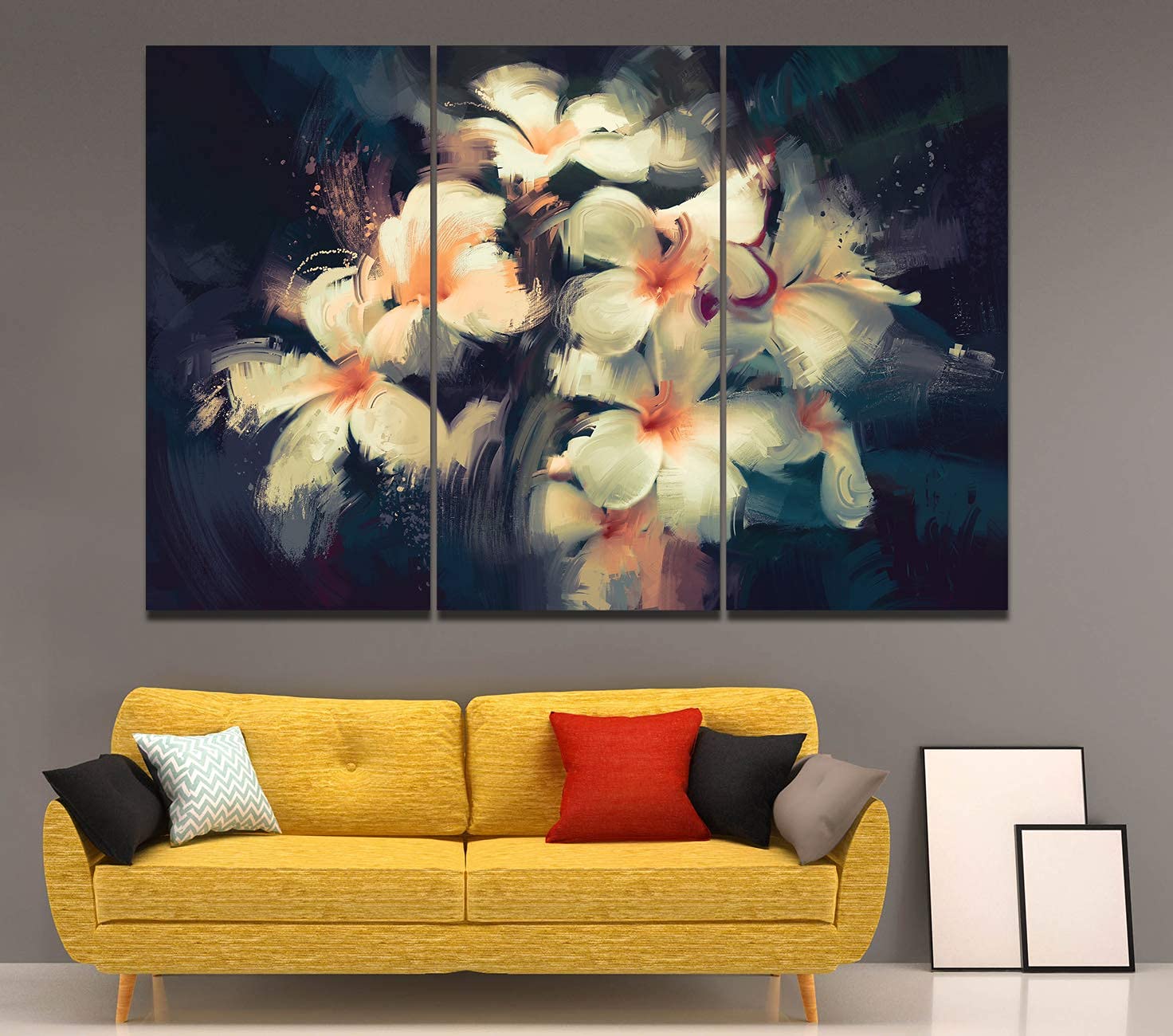 IMAGING CANVAS® Beautiful White flowers Fine Art | Wall Hanging Canvas Paintings | Gifting and Home/Office Decor | (Set of 3)