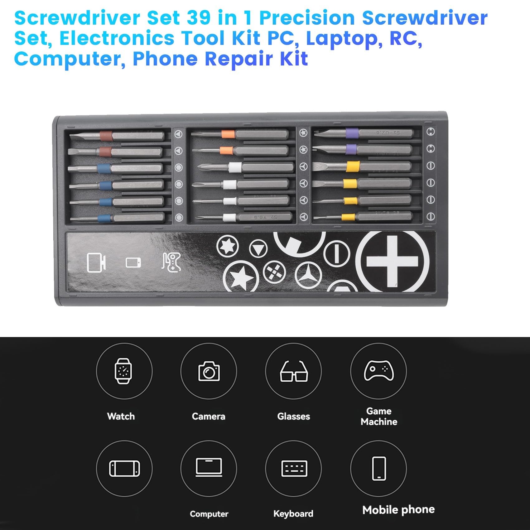 Zestaw śrubokrętów precyzyjnych 39 w 1, zestaw narzędzi elektronicznych, PC, laptop, RC, komputer, zestaw naprawczy telefonu, szary