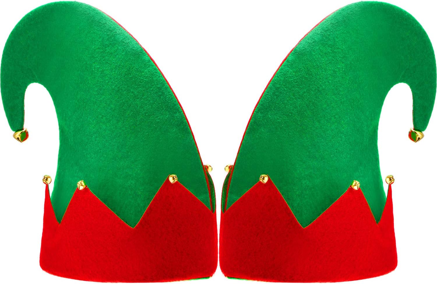SATINIOR 2 Packs Christmas Elf Hats Felt Santa Bells Xmas Elf Hat for Kids Adults Holiday Theme Photos Props Christmas Party Decorative Accessories
