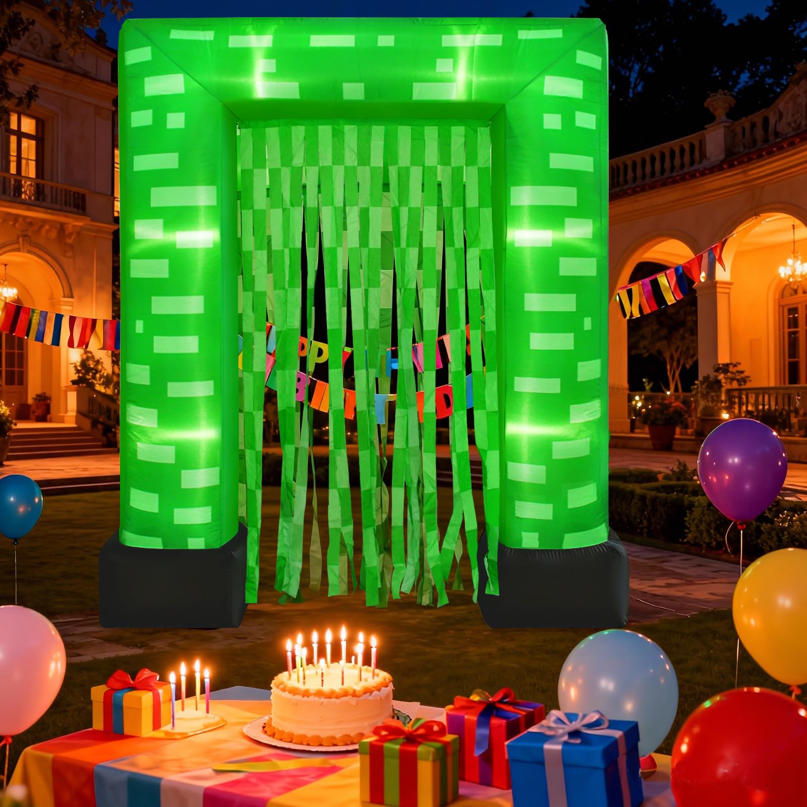 Kit d'arche gonflable vert pixel, 1,8 x 2,1 m, décoration de fête d'anniversaire, arrière-plan de fête sur le thème du jeu vidéo, accessoire de photomaton