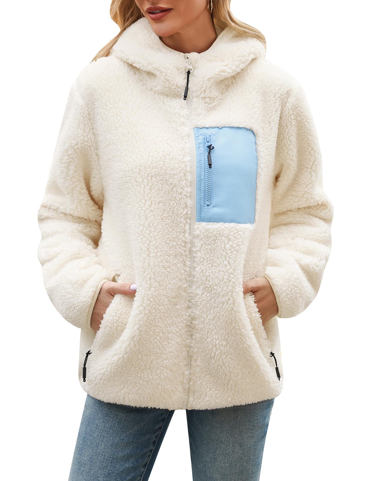 Veste Polaire Femme Hiver Sweat à Capuche Zippé Chaud Blouson Manteau Doublure Manteaux à Capuche Manche Longue Jacket Automne Casual Outwear avec Poches