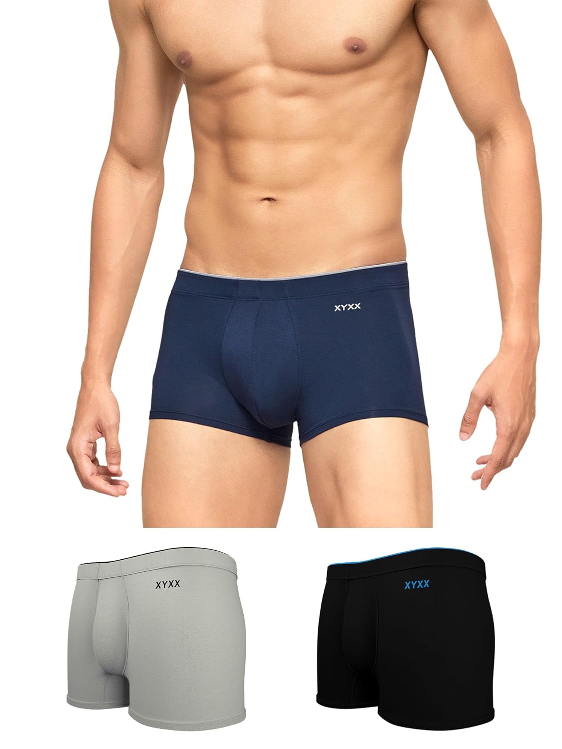 XYXX Men’s Uno Micromodal Regular Fit Solid Antimicrobial Trunks with No Marks Waistband (Pack of 3)