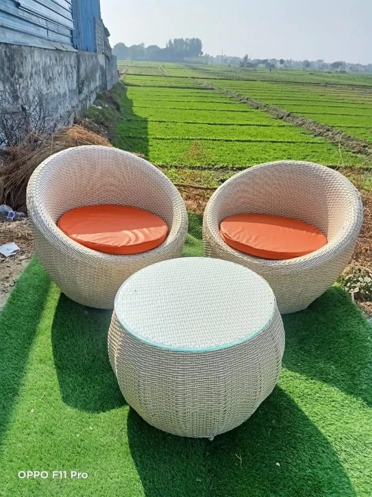 UrbanEscape Premium Designer Garden/Balcony/Terrace/Coffee/Poolside Patio Wicker Seating Chair and Table Set Outdoor Furniture (Apple Chair Set with Orange Cushion, 2 Chairs 1 Table)-image-22