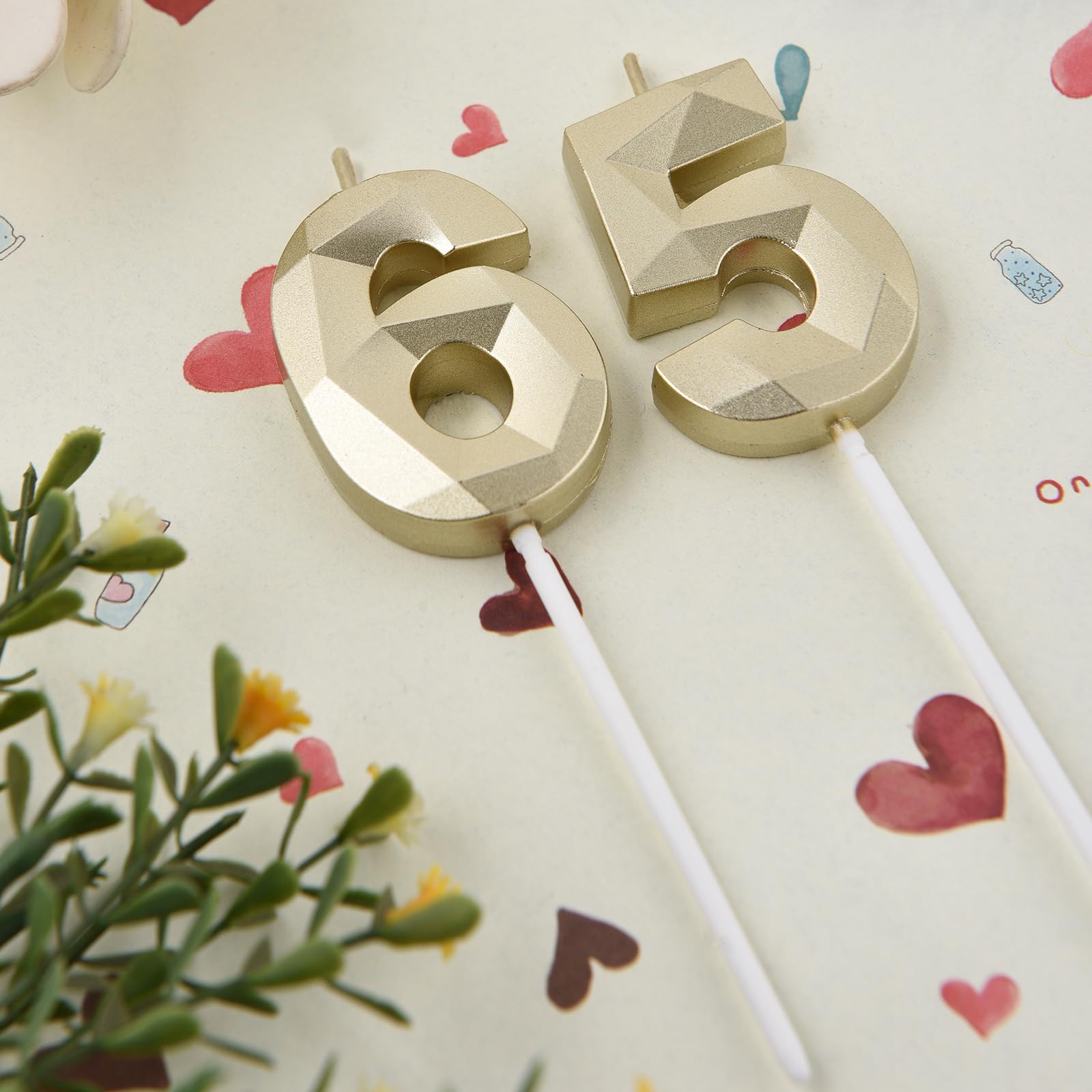 Velas doradas de cumpleaños 65 y 56 de 2 pulgadas, número de diamante 3D 65 y 56 para decoración de tartas para hombres y mujeres, decoración de fiesta temática