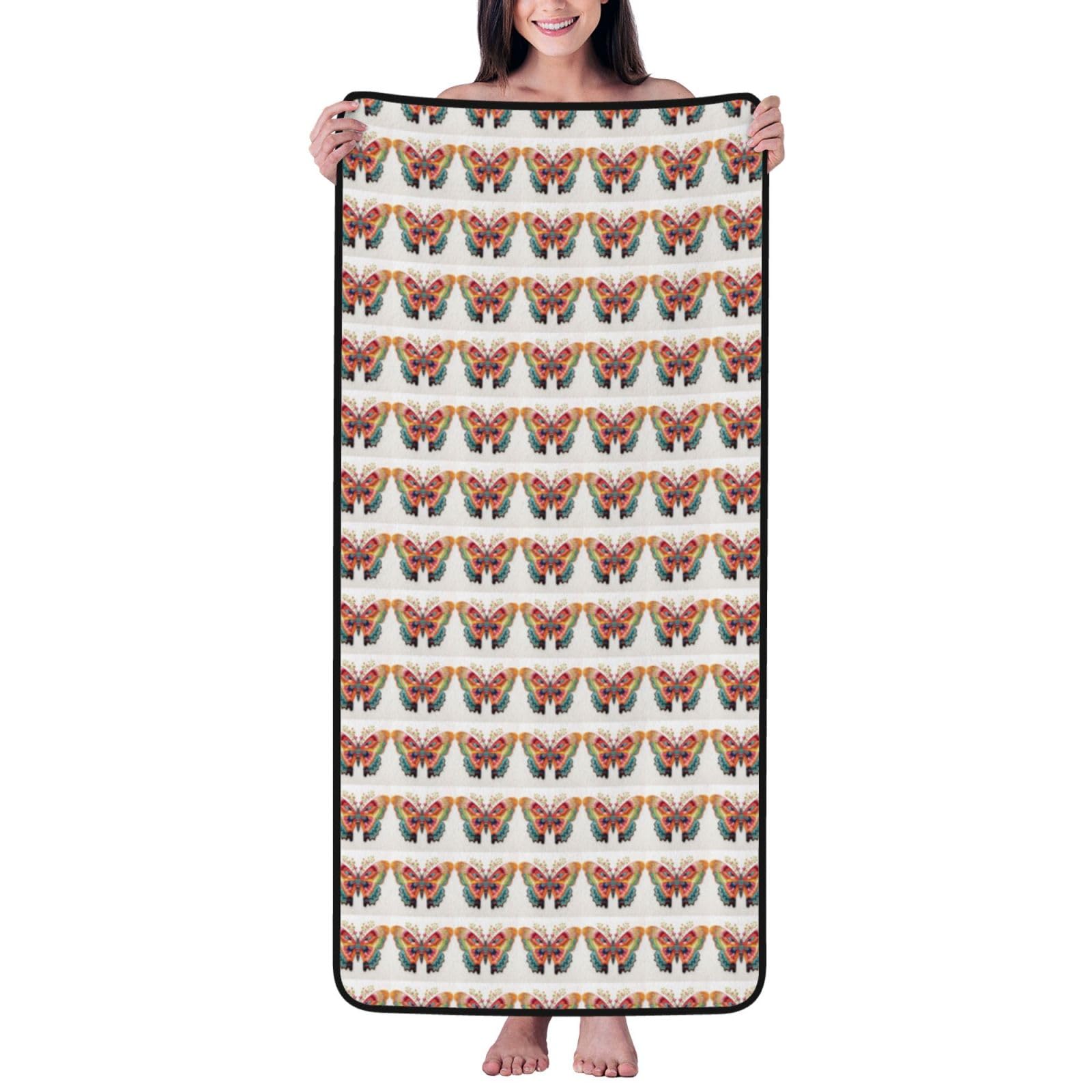 Ztpowqa Women's Black Embroidery Colorful Butterfly Print Coral Velvet Bath Towel For Home Gym Lounging Bathroom Spa Hotel Beach Travel