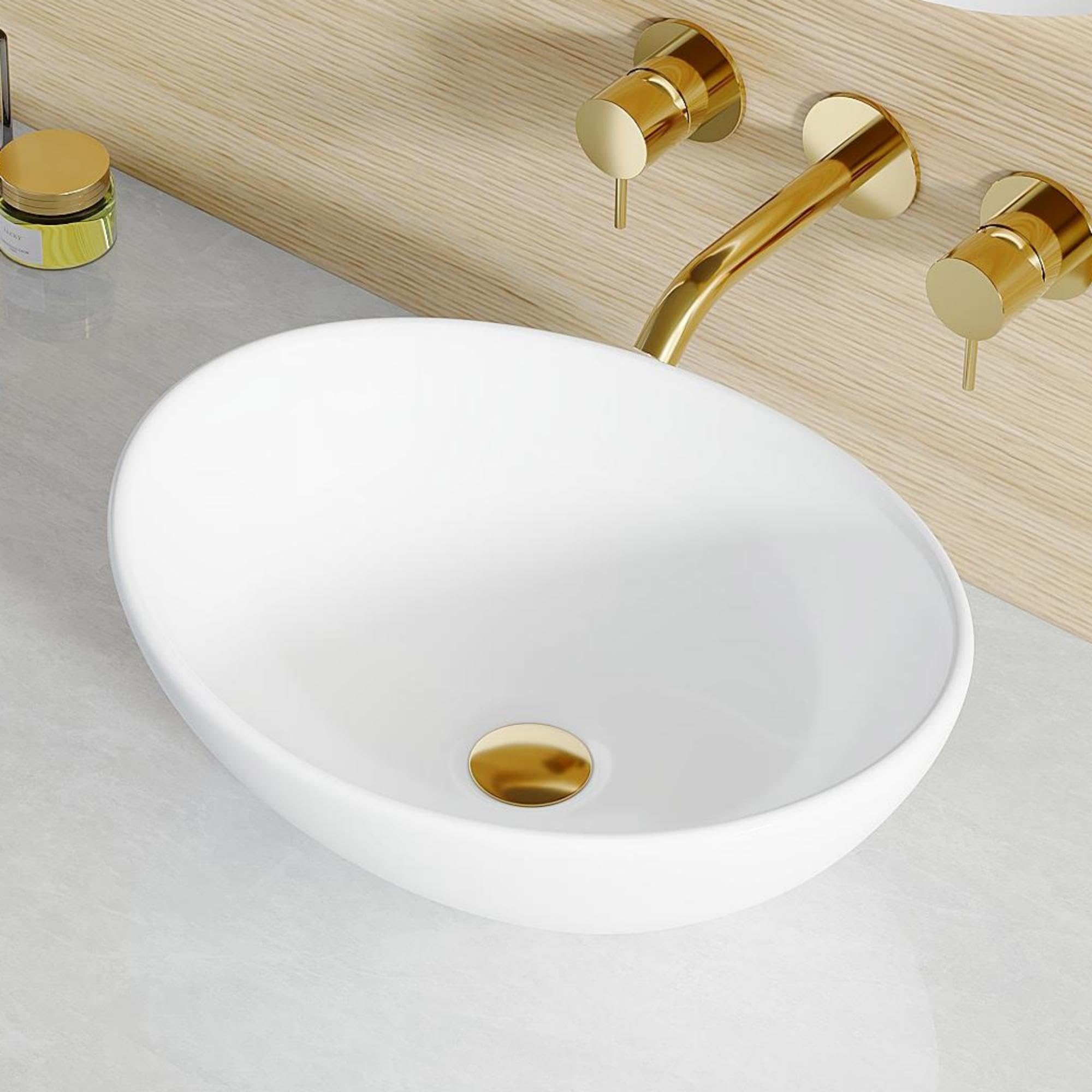 Eridanus Countertop Basin, Oval Ceramic Bathroom Vessel Sink, 410 x 335 x 150 mm, Gloss White, Modern Vanity Wash Basin