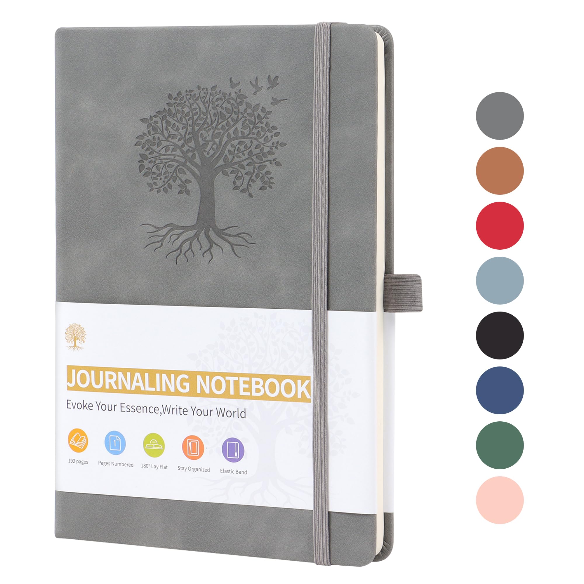 TECDW Classic A5 Tied Notebooks, PU Leather Cover Journal,192 Pages Of 100gsm Thick Paper, Suitable for Business Office and Daily Notes Exquisite Horizontal Line Journal Notebook（Gray）