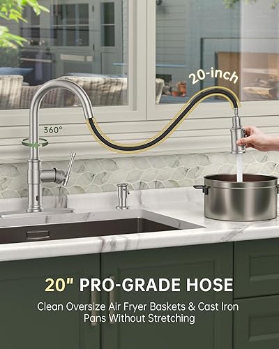 Miniatura 7 de DAYONE DAY-APS136-BTG - Grifo de cocina de arco alto con dispensador de jabón y placa de cubierta, grifo de cocina de arco alto, latón