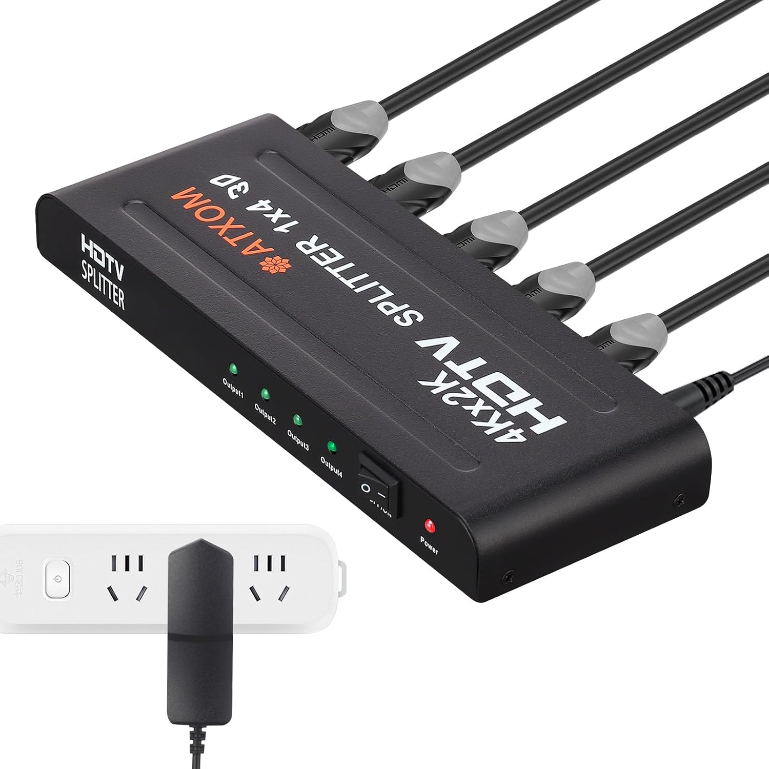 HDMI Splitter 1 in 4 Out - 1x4 HDMI Display Duplicate/Mirror - Powered Splitter Full HD 1080P, 4K - One Source to Four Identical Displays