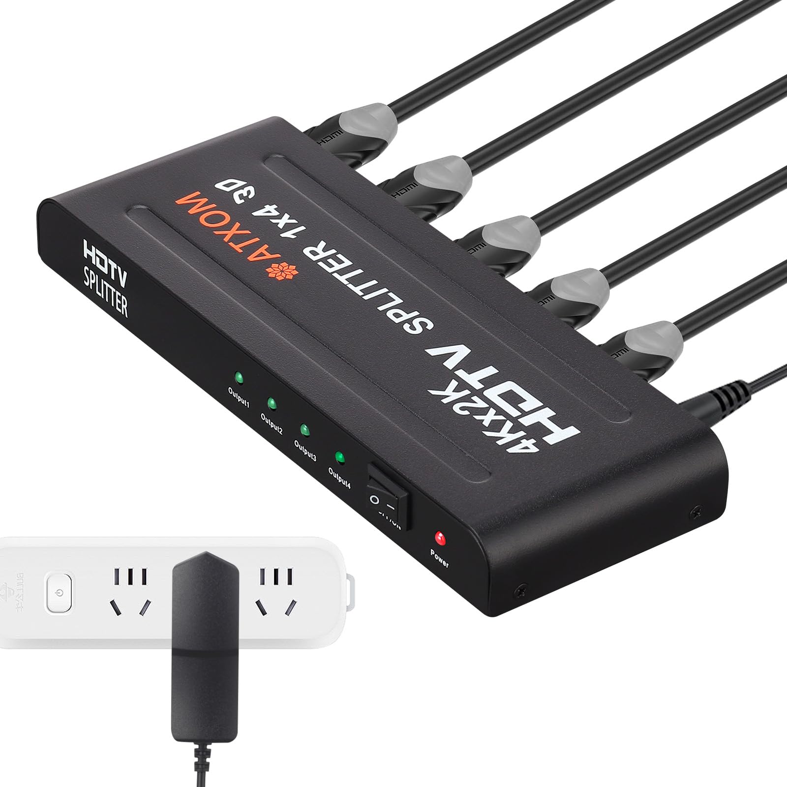 Répartiteur HDMI 1 entrée 4 sorties – 1 x 4 HDMI dupliqué/miroir – Répartiteur alimenté Full HD 1080p, 4K – Une source vers quatre écrans identiques