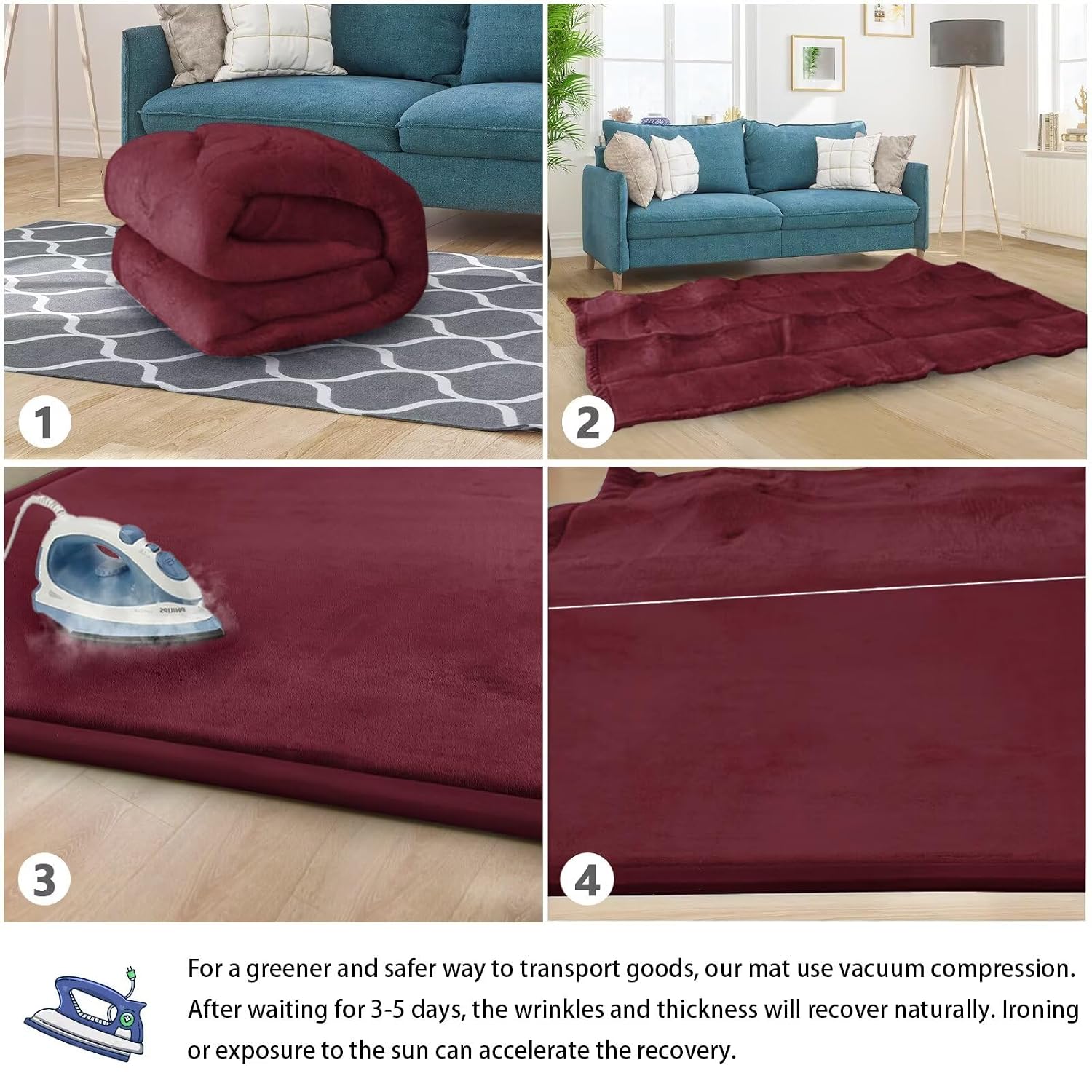 Baby Play Mat for Floor Nursery Muscle Mat Area Rug Playroom Rug 79"x118" Memory Foam 1.3" Thick Crawling Mat for Babies,Toddlers, Infants (Burgundy)