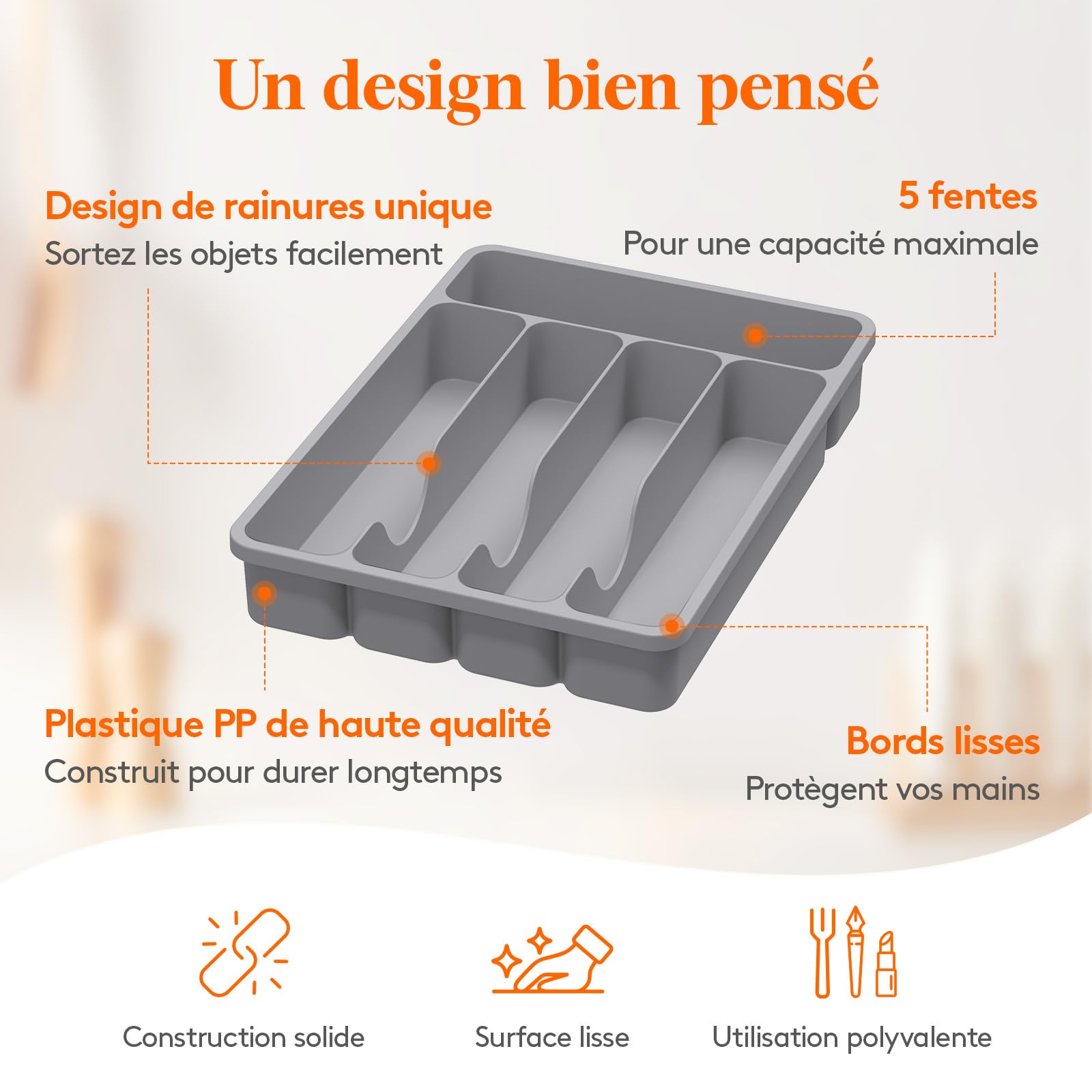 GLOSKIN Lade-organizer met 7 vakken, keukenopslag, 24 x 32,3 cm, voor het opbergen van servies, zwart