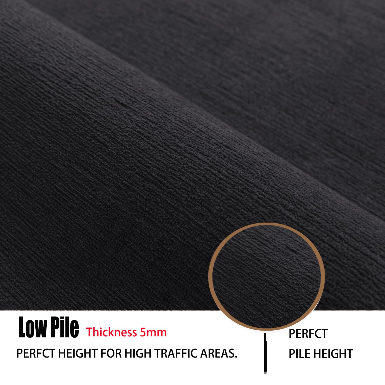 Ceneco Black Short Pile Rug, Non-Slip Washable Rugs for Bedroom Chenille Kids Room Mat - Image 2