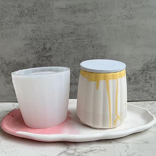 Miniatura 6 de Florero redondo a rayas, molde de silicona con molde de cubierta, maceta suculenta, molde de hormigón, tarro de vela, soporte para bolígrafo, yeso,