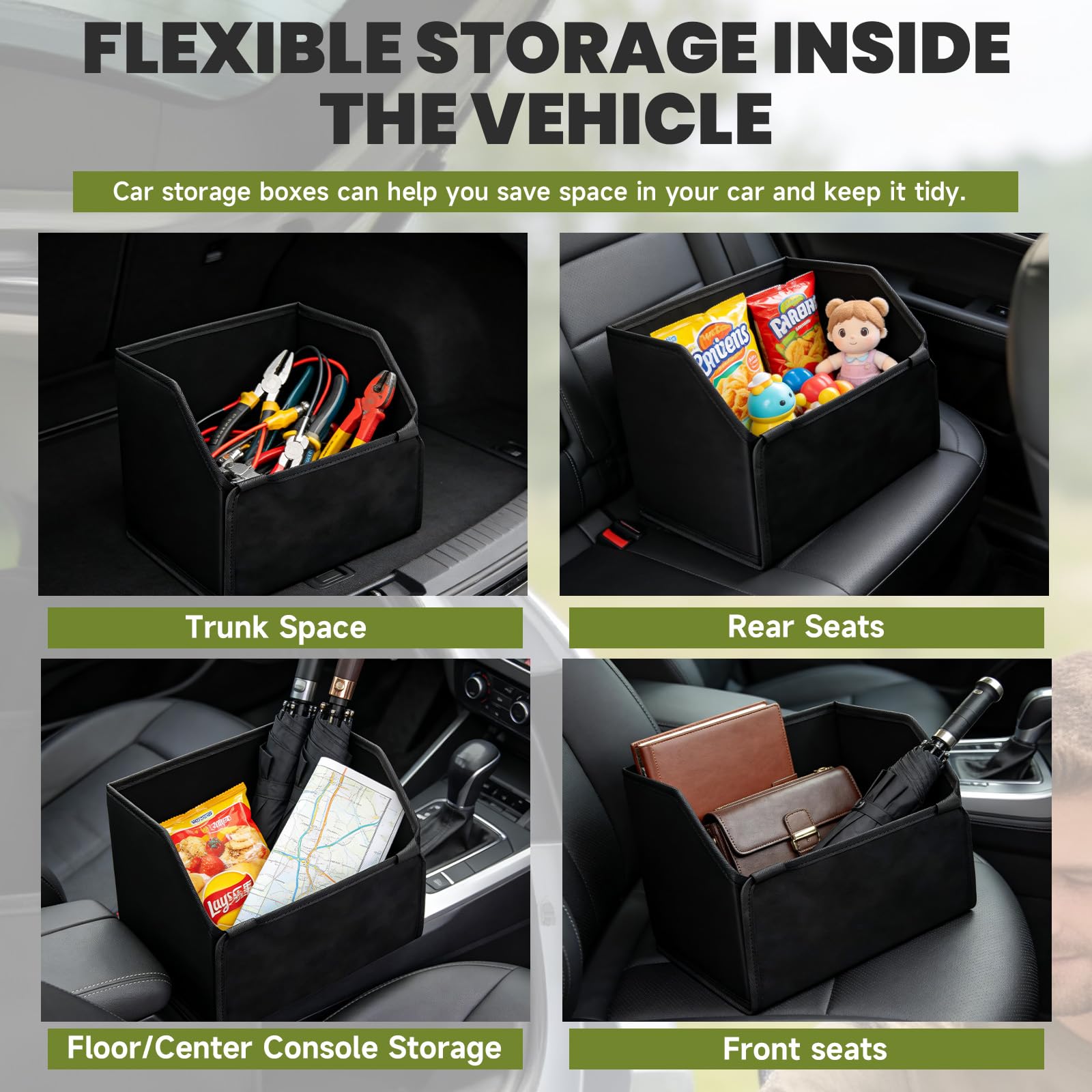 FAELNK Contenitore per Bagagliaio Auto Dimensioni Organizer per Bagagliaio Auto Scatola Portaoggetti Pieghevole in Pelle Scamosciata per SUV Berlina, Senza coperchio | 32x30x28cm