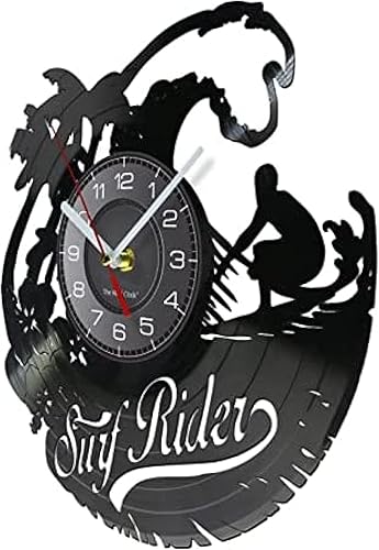 Miniatura 2 de Reloj de pared de vinilo de 12 pulgadas, reloj de pared con disco LP, tabla de surf, verano, playa, playa, manualidades, decoración de disco, reloj