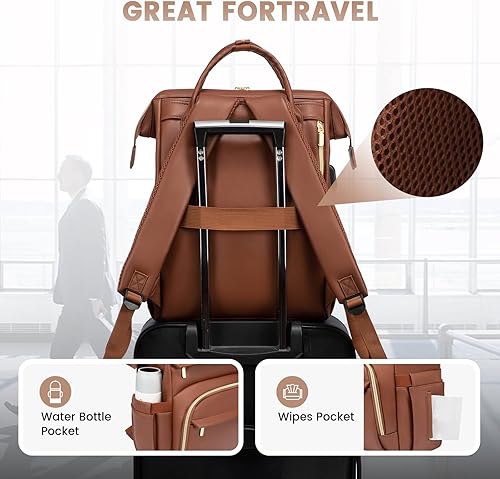 Miniatura 5 de LOVEVOOK Mochila de cuero para laptop para mujer de 15.6 pulgadas, bolsa de viaje para enfermeras, profesores, bolsa de computadora, bolsas de